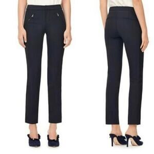 Rebecca Taylor 6 Ava techy slim stretchy navy blue w black tuxedo stripe pants